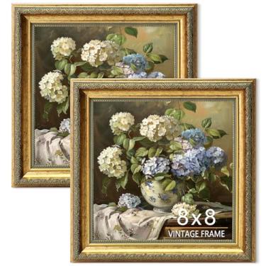 Imagem de ASTRDECOR Porta-retrato 20 x 20 cm, molduras douradas vintage ornamentadas com vidro HD para pendurar na parede e na mesa, moldura antiga de 20 x 20 cm com acabamento envelhecido tipo ferrugem