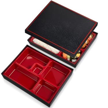 Imagem de Teenyyou 2 peças lancheira japonesa dividida Bento Box com recipiente de almoço japonês à prova de gordura para presente para restaurante doméstico de sushi de Natal (5 compartimentos)
