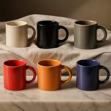 Imagem de Conjunto Kit de 6 Canecas Cerâmica para Expresso Cafezinho Chá Perk, 80ml, Lisa, Multicores Resistentes e Elegantes