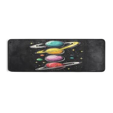 Imagem de Qilmy Tapete de corredor colorido com sistema solar de desenho animado 183 x 61 cm, antiderrapante, antifadiga, confortável, tapetes longos, para quarto, sala de estar, banheiro, corredores