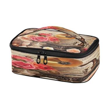 Imagem de Wassud Lancheira pequena vintage para gramofone e rosas, mini bolsa térmica térmica portátil com alça para escritório, praia, viagens
