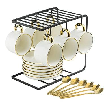 Imagem de Xícara de chá de porcelana vintage britânica, xícaras de café de cerâmica, conjunto de chá criativo com xícara de café com suporte de exibição xícaras de cappuccino latte mocha, xícara de chá para