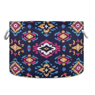Imagem de WELLDAY Cesta de corda de algodão étnica vintage cesta de lavanderia para bebê para sala de estar, lavanderia, berçário, travesseiros, decoração de casa