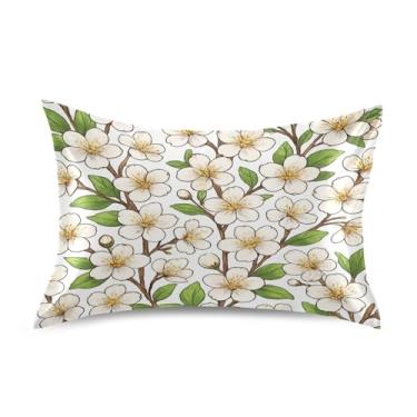 Imagem de Wassud Fronha de cetim com flores de cerejeira branca para cabelo e pele fronhas de seda lisa king size respiráveis com fecho de envelope