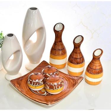 Imagem de Vaso Decorativo De CerâMica – Vaso Artesanal, Adequado Para Colocar No Centro Da Mesa De Jantar, Aparador, Alcova Ou Prateleira.(AMARELO DS 9PÇS)