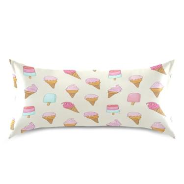 Imagem de xigua Fronha de cetim de sorvete para cabelo e pele lavável à máquina almofada de cetim antiderrapante refrescante capa de cama king com fecho de envelope, 50,8 cm x 101,6 cm