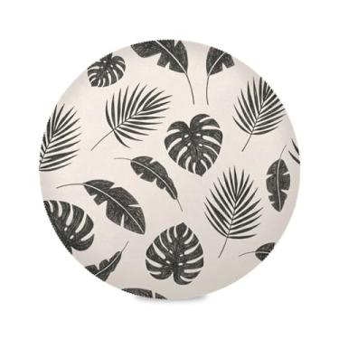 Imagem de Wassud Jogo americano tropical folhas pretas tapetes de mesa redondos para cozinha e jantar tapetes laváveis resistentes ao calor decoração de mesa 39 cm