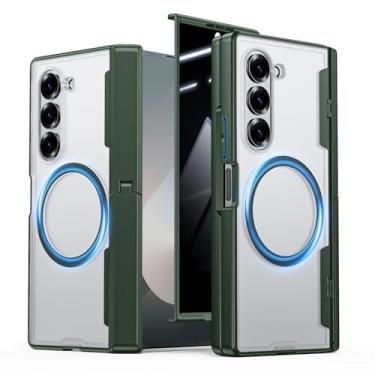 Imagem de Vividarm Capa para Galaxy Z Fold 6, compatível com MagSafe, suporte oculto embutido, protetor de tela de privacidade e proteção de dobradiça, capa magnética à prova de choque de grau militar para