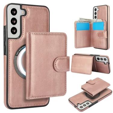 Imagem de Carteira removível para Samsung Galaxy S21 FE compatível com Magsafe capa de carregamento sem fio com suporte para cartão, compartimento para dinheiro, capa à prova de choque 2 em 1 (ouro rosa)