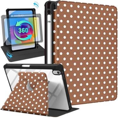 Imagem de Uppuppy Capa para iPad A16 para iPad 10ª geração, capa de 10,9 polegadas - suporte giratório de 360 graus, capa inteligente com suporte para lápis para mulheres e meninas, bolinhas marrons para tablet