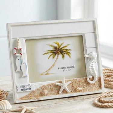 Imagem de Porta Retrato Mesa Decoração Casa De Praia Mar Peixe 21x26cm - Genéric