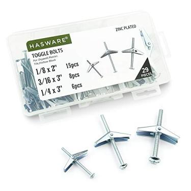 Imagem de HASWARE Kit de parafusos de alternância 29 peças de aço zincado 1/8", 3/16", 1/4" e porcas de asa para pendurar itens pesados em drywall