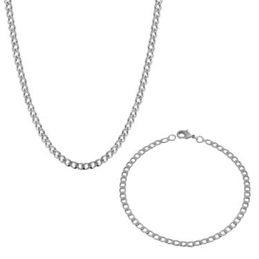 Imagem de Cordão Masculino 70cm Grumet Colar 4.0mm + Pulseira Aço Inoxidavel