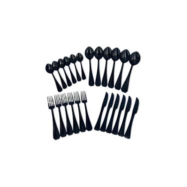 Imagem de Faqueiro Black em Aço Inox, 24 Peças, Preto, Inclui Garfos, Facas de Churrasco, Colheres de Mesa e Chá