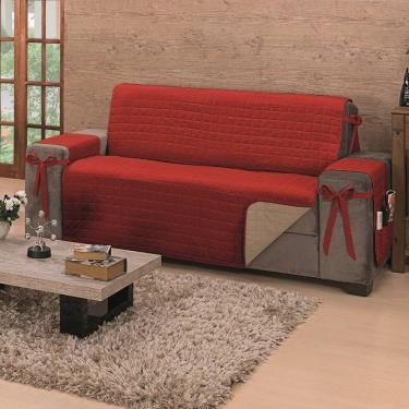 Imagem de Protetor De Sofá Dupla Face Premium 2 E 3 Lugares King - Vermelho/Cáqui