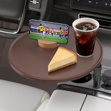 Imagem de AXVLU Bandeja de carro e mesa de carro para laptop, suporte de laptop de madeira com rotação de 360° de altura ajustável e suporte de copo compatível com Tesla modelo Y/3/S EVs/a maioria dos veículos