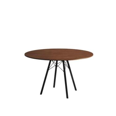 Imagem de Mesa de Jantar London Base de Ferro Modelo Tubular 4 Pés Tampo de Madeira 90cm Redondo