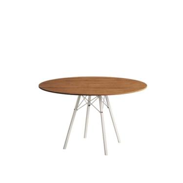 Imagem de Mesa de Jantar London Base de Ferro Modelo Tubular 4 Pés Tampo de Madeira 90cm Redondo