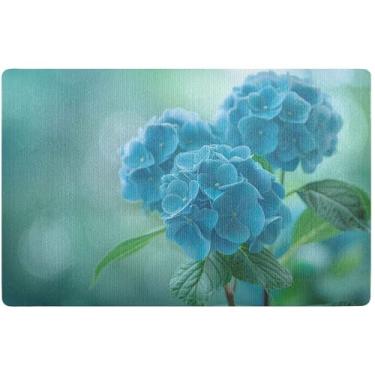 Imagem de TSENQUE Tapete personalizado de flores de hortênsia azul fofo tapete de boas-vindas para porta da frente tapetes de entrada laváveis para interior de casa tapetes à prova d'água 81 cm x 50 cm