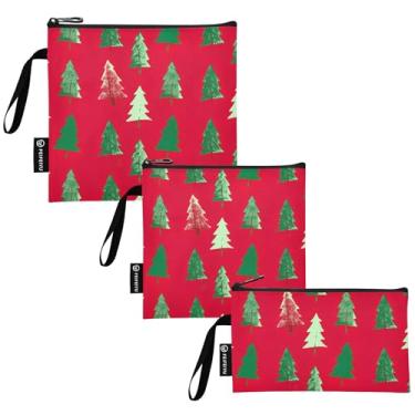 Imagem de Saco de sanduíche reutilizável vermelho para árvore de Natal de inverno, bolsa de almoço segura para alimentos, lavável para escola, viagem, trabalho, escritório (pacote com 3)