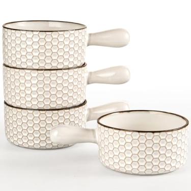 Imagem de Gooditour Tigelas de sopa de cebola francesa, 590 ml, potes de sopa de cerâmica com alças - Tigelas de grés em relevo para sopa, guisado de carne e pimenta - Seguro para micro-ondas e lava-louças