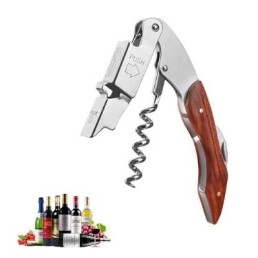 Imagem de Abridor de garrafas de vinho de aço inoxidável com alça de madeira multifuncional