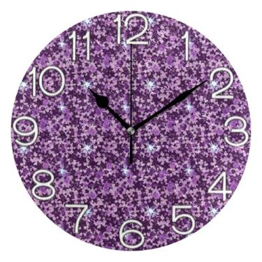 Imagem de GAIGEO Relógio de parede analógico decorativo escritório cozinha relógio estético silencioso sem tique-taque, decoração de parede retrô moderna art déco, estrelas roxas, 25 cm, ponteiros pretos