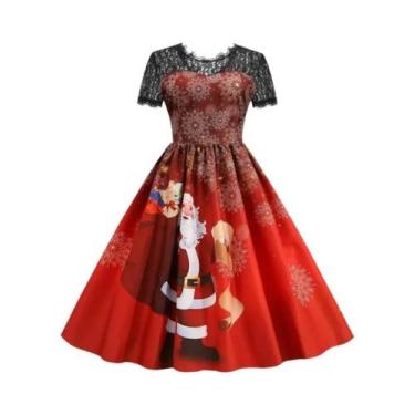 Imagem de Vestido De Festa Vintage De Natal plus Size Com Renda, Manga Curta, El