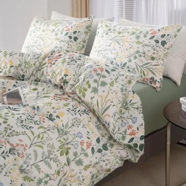 Imagem de MKXI Conjunto de edredom floral de jardim, branco, para faculdade, floral, coquete, cottagecore, estampa de flores fofas, para mulheres e adolescentes