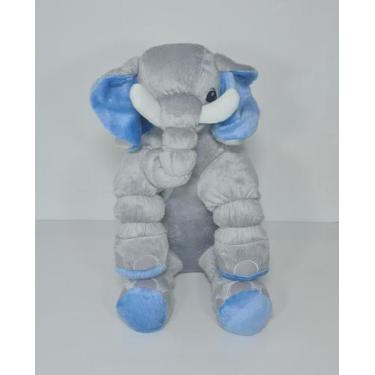 Imagem de Almofada Travesseiro Elefante Pelúcia Para Bebê Cinza Com Azul 50 Cm -
