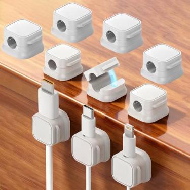 Imagem de Organizador de cabos magnéticos de 8 peças, ferramenta de gerenciamento para fios organizados, suporte prático multiuso para uso em mesa de escritório em casa, branco