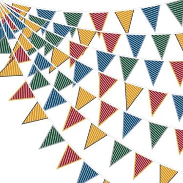 Imagem de Decorações de festa de feiticeiro de 8,5 m Bandeiras de triângulo mágico, faixas de feiticeiro, guirlanda de tecido mágico, flâmulas para crianças, aniversário, chá de bebê, exterior, jardim, fantasia