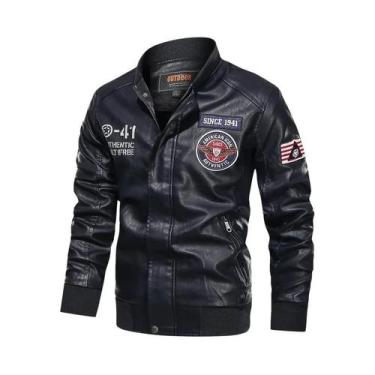 Imagem de Jaqueta De Couro Masculina Primavera Outono Com Bloco De Cores Estilo 