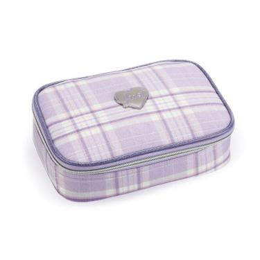 Imagem de Estojo Escolar Grande Xadrez Divisória Volta as Aulas Kawaii Box Lápis Caneta Colorido Pastel Fofo