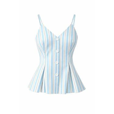 Imagem de Blusa Feminina Tricoline Listrada Decote V Elegante Moderna