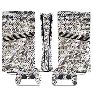 Imagem de Película de decalque para disco Ps5, capa adesiva de vinil de corpo inteiro para console e controle PlayStation 5 (edição de disco PS5, Blue Lightning) (siliver, PS5 Pro Digital)