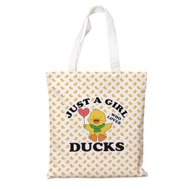 Imagem de Bolsa de lona Duck Loves, Just A Women Who Loves Ducks, linda bolsa reutilizável para compras de supermercado, sacolas de algodão estéticas, sacolas femininas de lona de algodão, presentes para