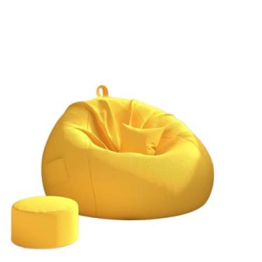 Imagem de Travesseiro Sofá preguiçoso de saco de feijão estilo creme, cadeira de leitura de tecido para tatami de espaço pequeno(Lemon Yellow,Large)