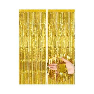 Imagem de Cortina De Franjas De Alumínio Brilhante 2 Peças 2m Decoração De Fundo