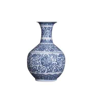 Imagem de Decoração de casa vasos de flores de porcelana azul e branco, vaso de cerâmica, design de lótus interligado, decoração de vaso de decoração de casa (A altura 23 cm)