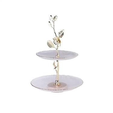 Imagem de Suporte de bolo leve europeu de vidro duplo para bolos, lanches, frutas, decoração de casa, bandeja de sobremesa, suporte de bolo, suporte de cupcake