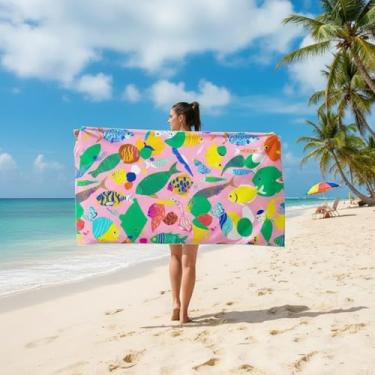 Imagem de LOMYSOALI Toalha magnética, fibra UItra-Fine secagem rápida magnética praia, piscina, toalha de esportes ao ar livre, 78 x 182 cm (peixe)