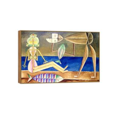 Imagem de Victor Brauner famosa pintura em tela de arte de parede pronta para pendurar - figuras na praia - quadro em moldura de madeira para decoração de sala de estar 70 x 105 cm 27 x 41 pol