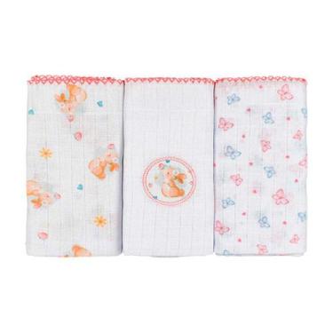 Imagem de Fralda de Pano para Bebê 68 cm x 70 cm 3 Unidades Baby Joy, Coelha
