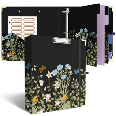 Imagem de Fichário de 3 anéis, 5 cm, lindos fichários redondos com 6 divisórias de abas, adesivos de etiquetas, prancheta de baixo perfil com armazenamento, fichário moderno material de escritório escolar