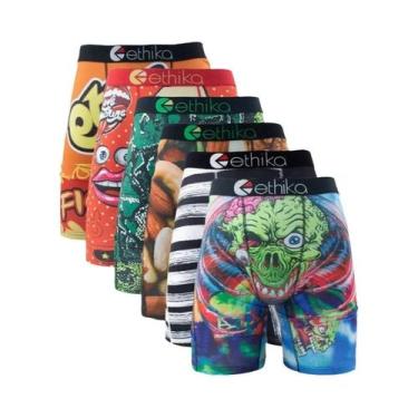 Imagem de Cuecas Boxer Masculinas plus Size Respiráveis 6 Peças Estampadas Para 