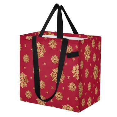 Imagem de CEBUGI Sacola dourada reutilizável de floco de neve de mercearia dobrável com alças de grande capacidade para compras roupas piquenique