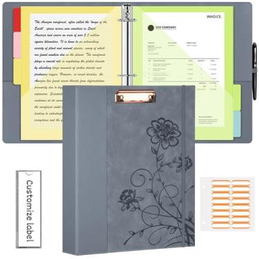 Imagem de Fichário de 3 anéis de 2,5 cm, fichários de couro com pranchetas, 18 divisórias stikers, fichário de três anéis KLLVE com suporte para caneta (cinza, tamanho carta)