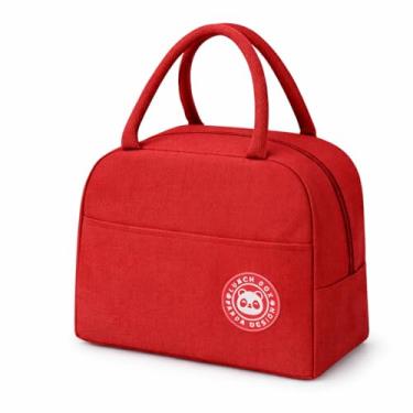 Imagem de Bolsa Térmica Isotérmica para Marmita Impermeável Compacta e Leve Mantém Alimentos Quentes ou Frios com Bolso para Talheres Ideal para Trabalho Escola e Passeios (VERMELHO)