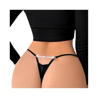 Imagem de Calcinha G-string Feminina Elegante Preta De Baixa Cintura, Respirável